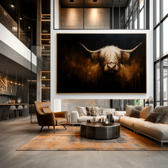 Midnight Highland – Modern Highland Cow Oil Painting