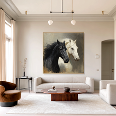Quiet Companions – Black and White Horse Canvas Art