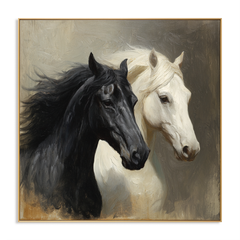 Quiet Companions – Black and White Horse Canvas Art hand-painted wall art