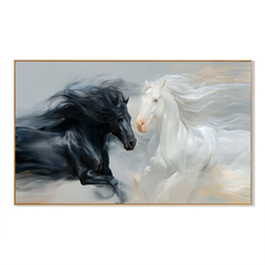 Quiet Contrast – Black and White Horse Canvas Art hand-painted wall art