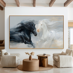 Quiet Contrast – Black and White Horse Canvas Art