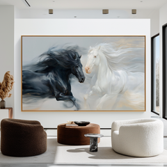 Quiet Contrast – Black and White Horse Canvas Art
