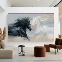 Quiet Contrast – Black and White Horse Canvas Art