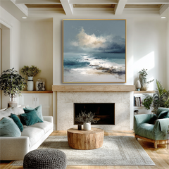 Whispering Tides – Coastal Ocean Wave Oil Painting, Seascape Wall Art