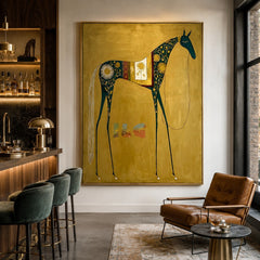 Golden Folk Horse – Western Wall Art