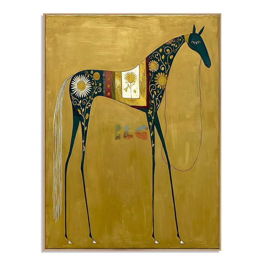 Golden Folk Horse – Western Wall Art hand-painted wall art