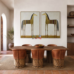 Golden Twin Horses – Western Folk Wall Art Set