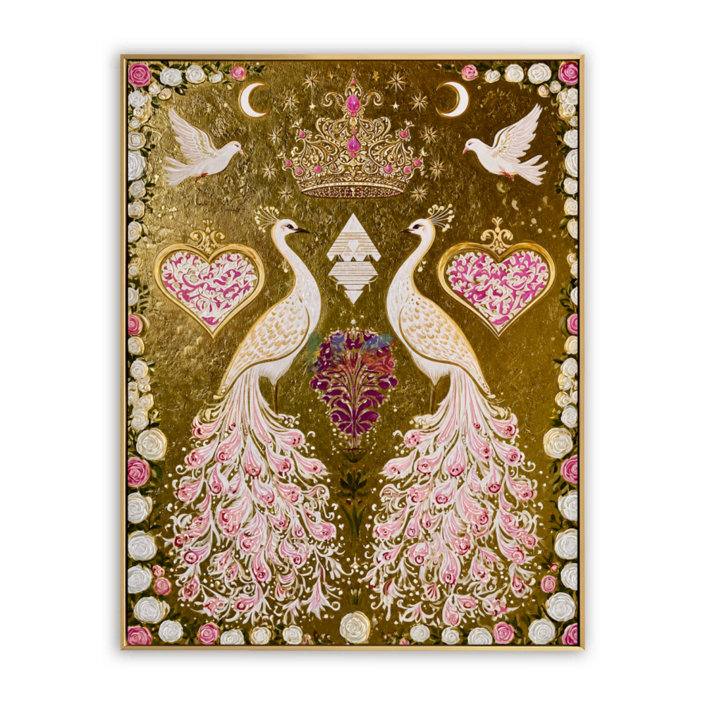 Regal Peacock Garden – Ornate Botanical Wall Art hand-painted wall art