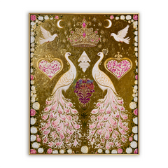 Regal Peacock Garden – Ornate Botanical Wall Art hand-painted wall art