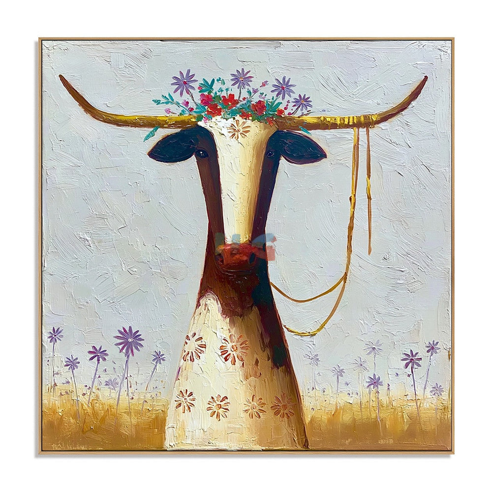 Blooming Longhorn – Western Floral Wall Art hand-painted wall art