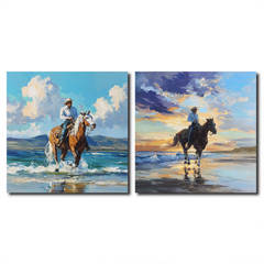 Cowboy Beach Horse Wall Art Set – Western Canvas Paintings