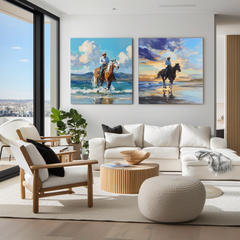 Cowboy Beach Horse Wall Art Set – Western Canvas Paintings
