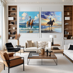 Cowboy Beach Horse Wall Art Set – Western Canvas Paintings