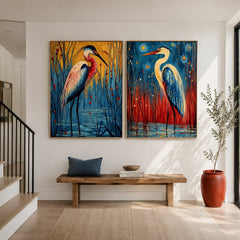 Crimson Reed Herons – Bird Diptych Wall Art