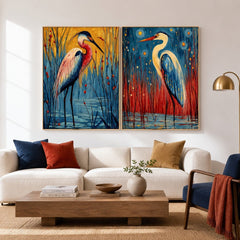 Crimson Reed Herons – Bird Diptych Wall Art