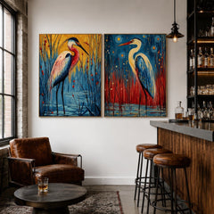 Crimson Reed Herons – Bird Diptych Wall Art