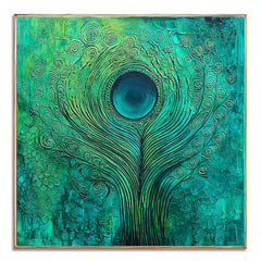 Emerald Pulse – Textured Blue and Green Abstract Feather Oil Painting