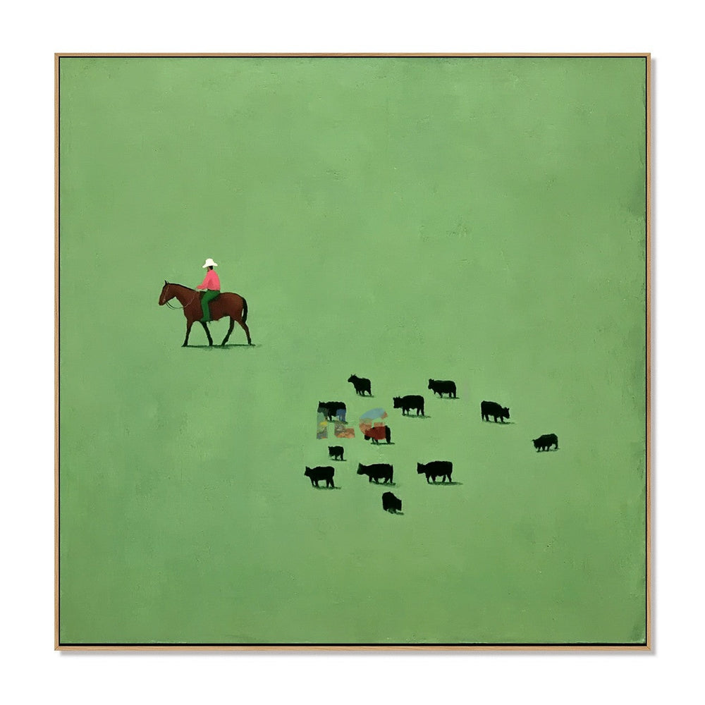 Quiet Pasture Rider – Minimal Western Wall Art hand-painted wall art