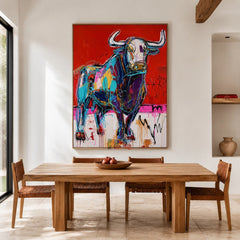 Scarlet Bull Charge – Abstract Animal Wall Art