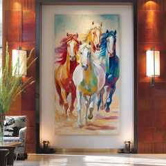 Vibrant Running Horses Oil Painting – Colorful Impressionist Animal Wall Art