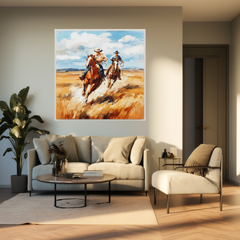Western Cowboy Horse Chase Canvas – Rustic Horse Wall Art