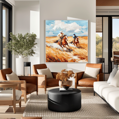 Western Cowboy Horse Racing Canvas – Rustic Wall Art