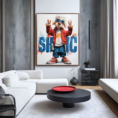 Street Vibes – Abstract Pop Art Dog Oil Painting, Modern Animal Wall Art for Youthful Spaces