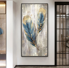 Feathers – Blue & Gold Textured Abstract Painting for Modern Elegant Home Decor