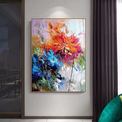 Floral Serenade-Abstract Floral Painting – Textured Vertical Canvas Art for Modern Interiors