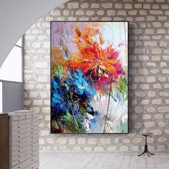 Floral Serenade-Abstract Floral Painting – Textured Vertical Canvas Art for Modern Interiors
