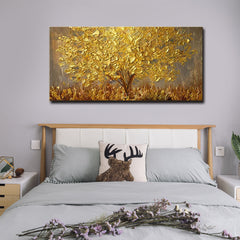 Summer-Golden Tree Textured Oil Painting – Abstract Landscape Wall Art Decor