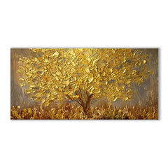 Summer-Golden Tree Textured Oil Painting – Abstract Landscape Wall Art Decor