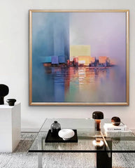 Colorful Modern Abstract Cityscape Oil Painting Large Texture Painting On Canvas Blue and purple Wall Art Home Decor