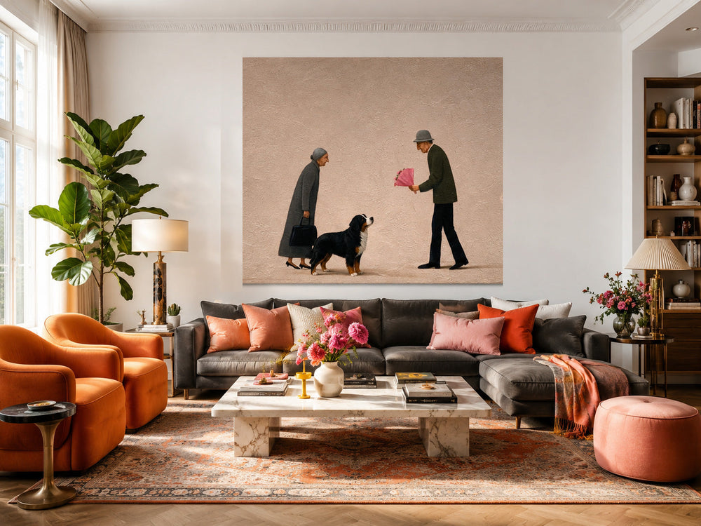Romantic Anniversary Gift Artwork Senior Couple And Pet Original Oil Painting