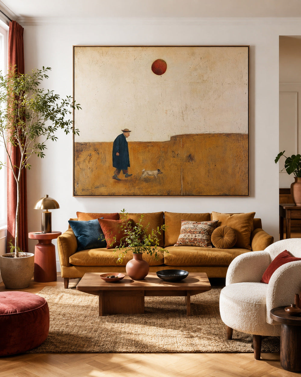 Solitary Journey Original Oil Painting Beige And Brown Tones For Living Room
