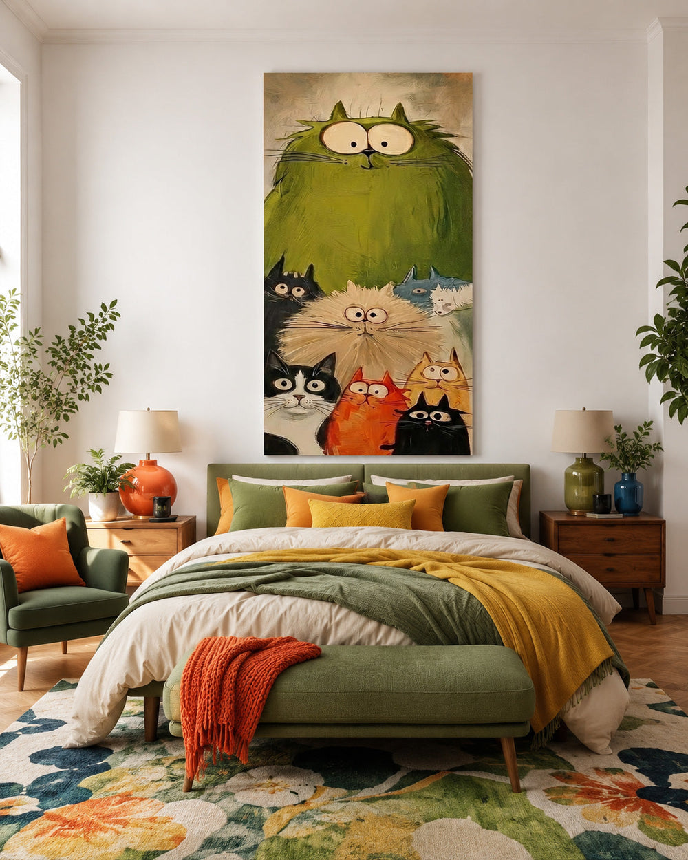 Original Illustrative Cat Artwork With Expressive Texture For Eclectic Home Interior Design