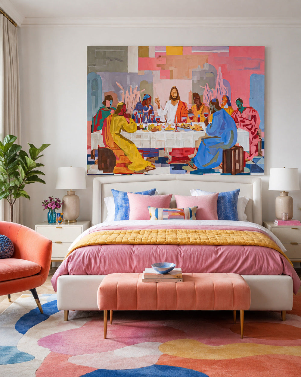 Modern Last Supper Painting With Bold Colors For Dining Room Wall Art Decor