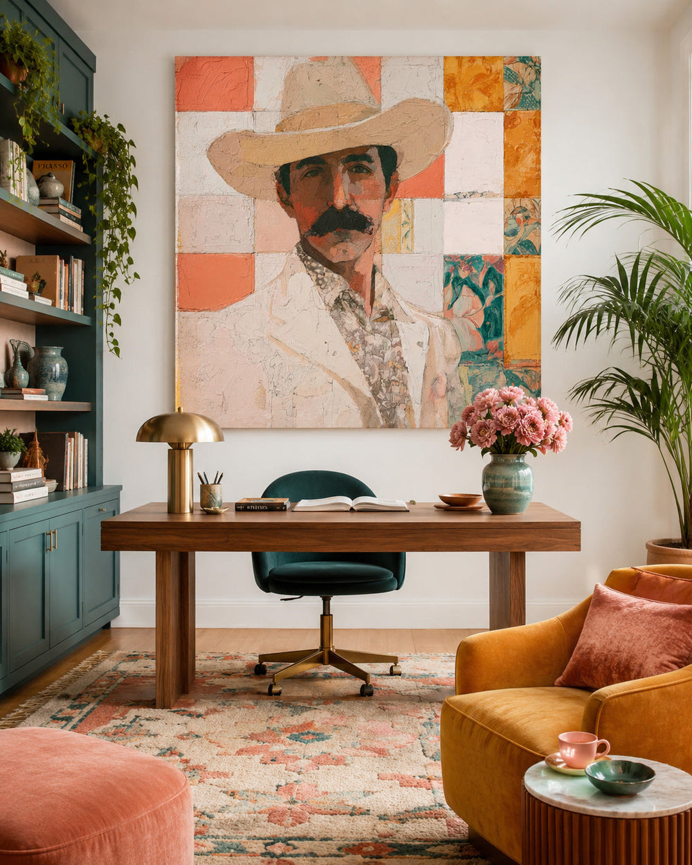 Modern Cowboy Portrait Art Geometric Abstract Painting For Living Room Decor