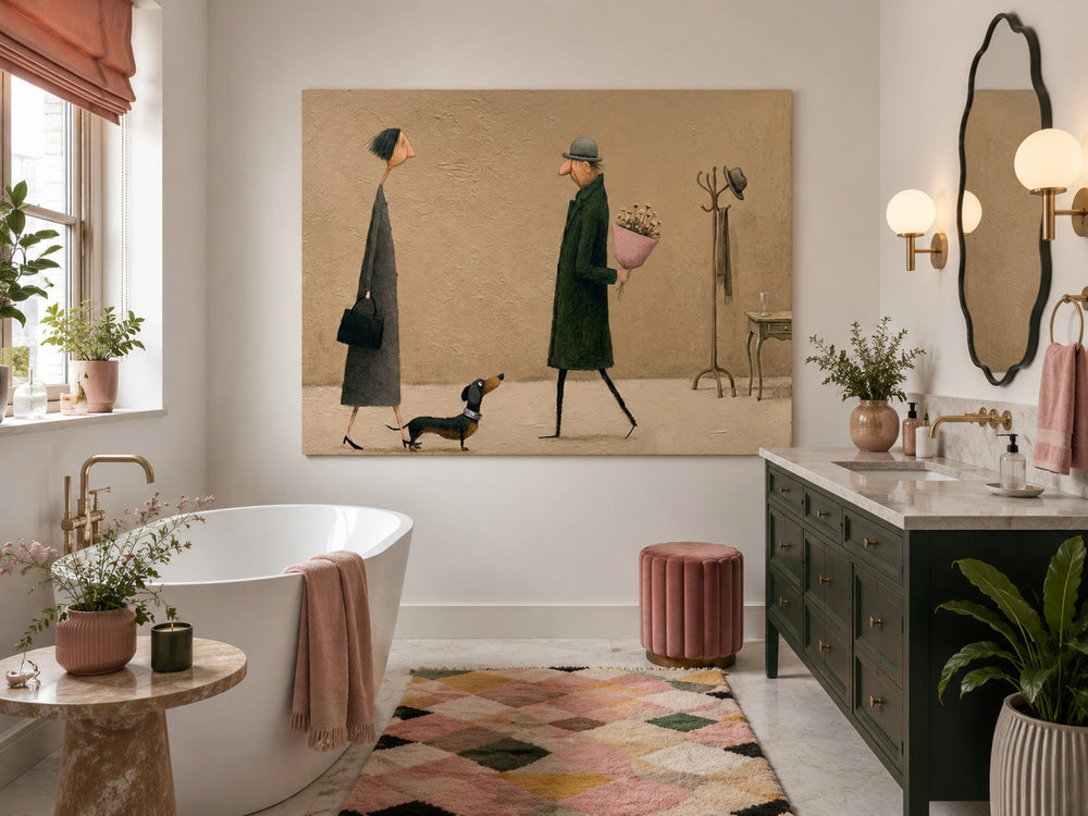 Whimsical People Art Print Textured Canvas For Entryway And Lounge Decor