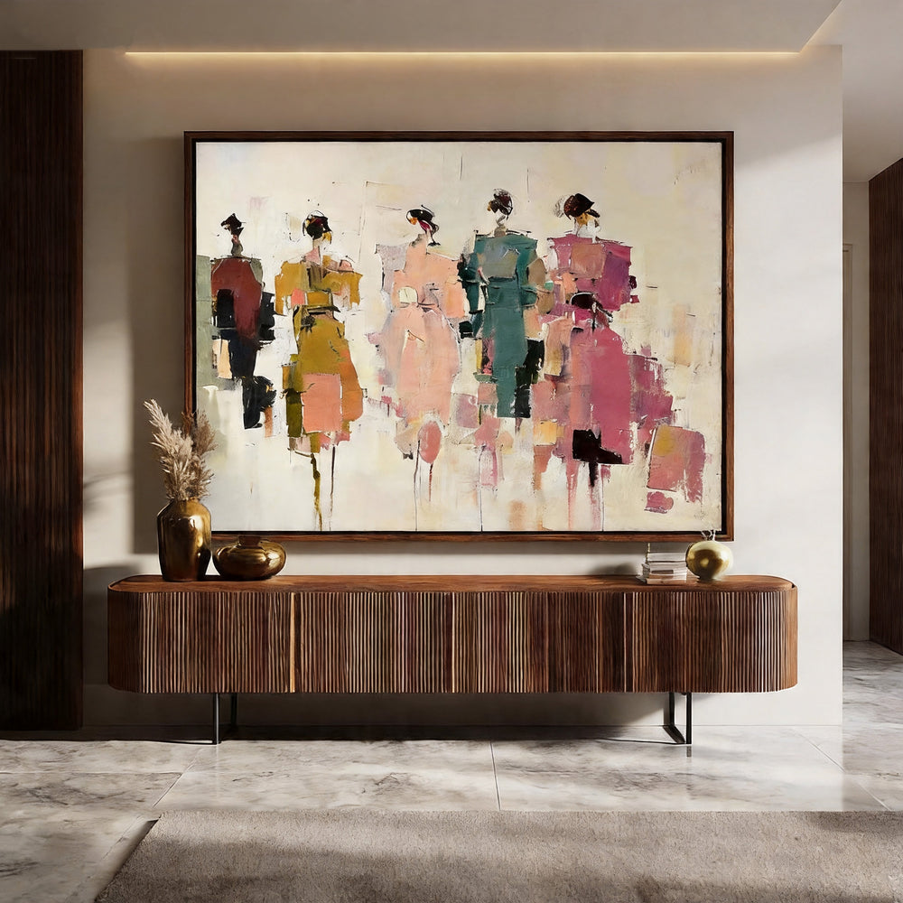 Abstract People Painting With Textured Brushwork For Modern Living Room Decor