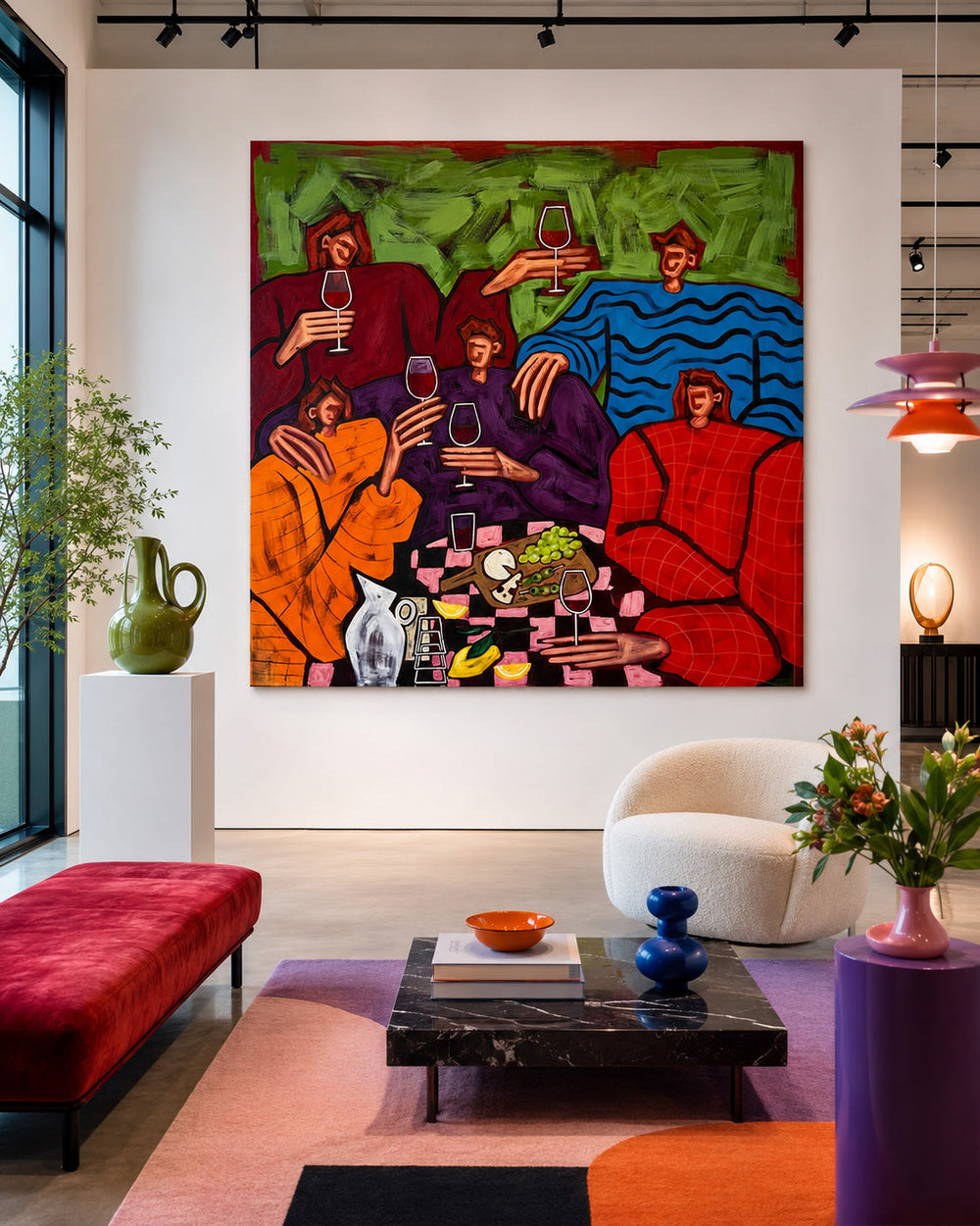 Modern Pop Art People Painting With Bright Colors For Lounge Wall
