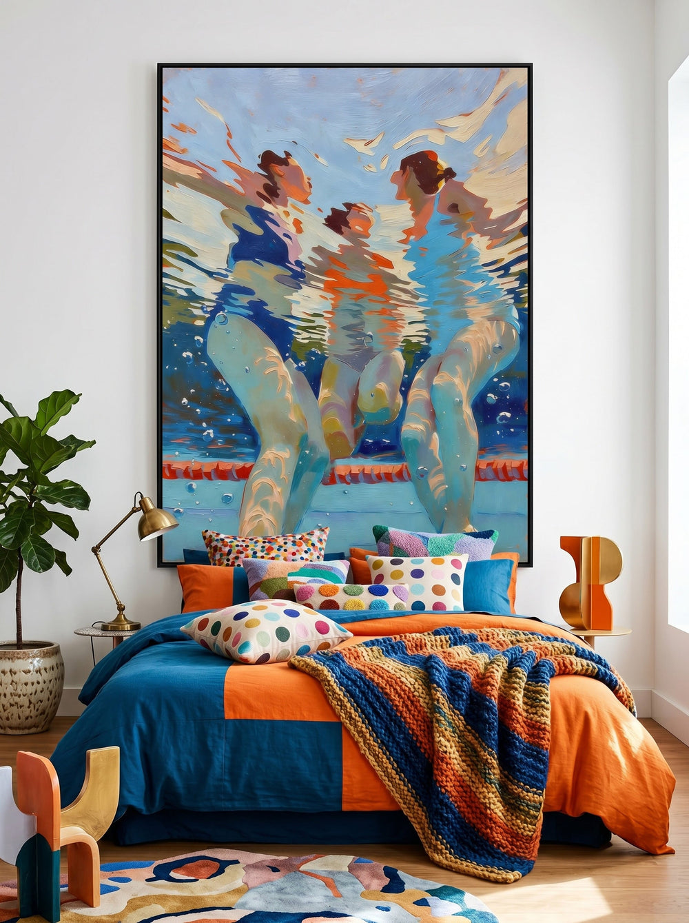 Contemporary People Themed Art Square Canvas Painting With Vibrant Colors For Home Decor