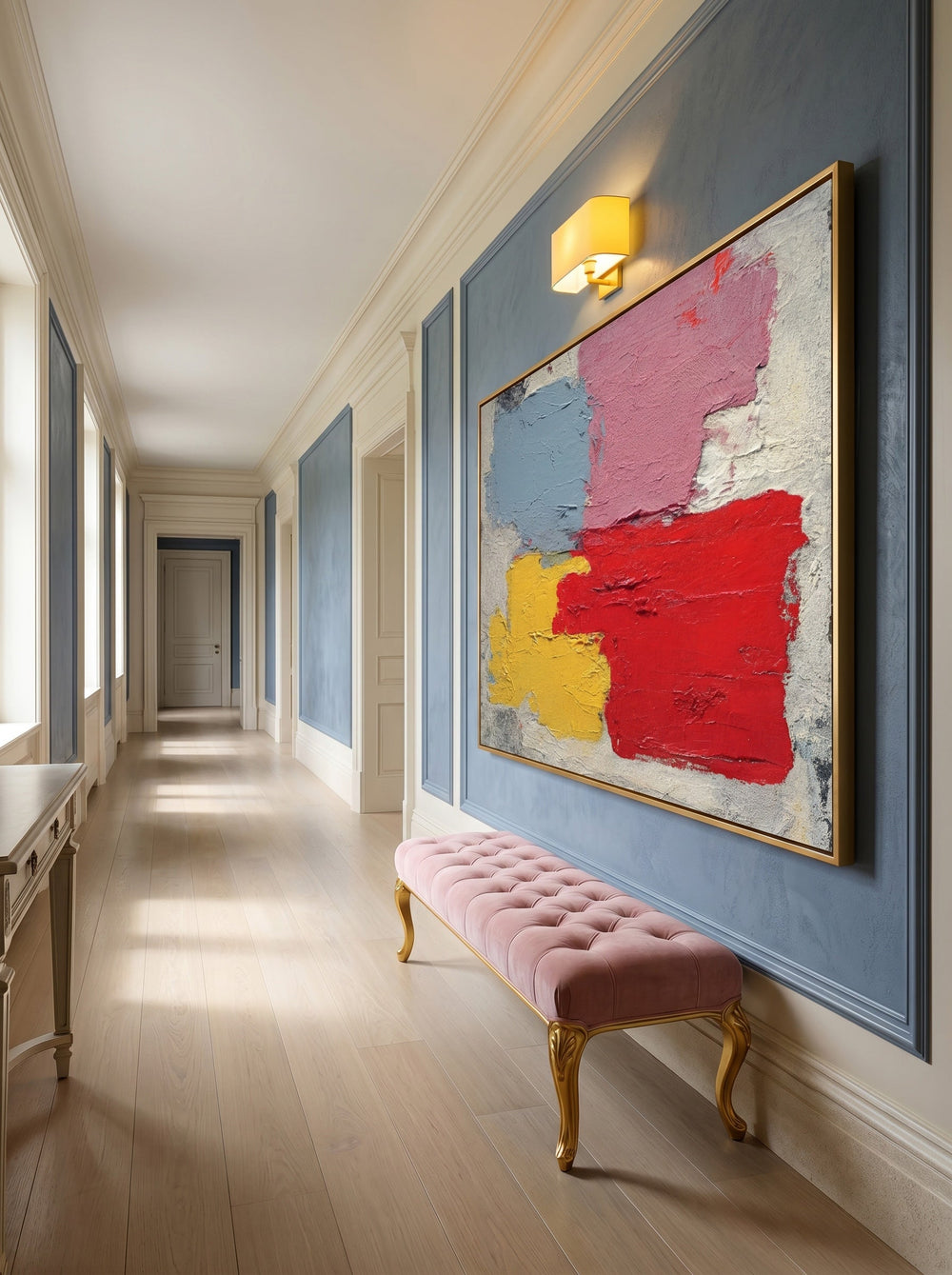 Handmade Textured Canvas Art With Geometric Shapes And Primary Colors For Home Office Decoration