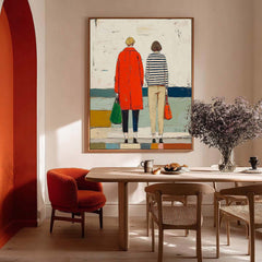 Stylized Figure Oil Paintings Contemporary Bold Fashion Wall Art Textured Abstract Couple Artwork