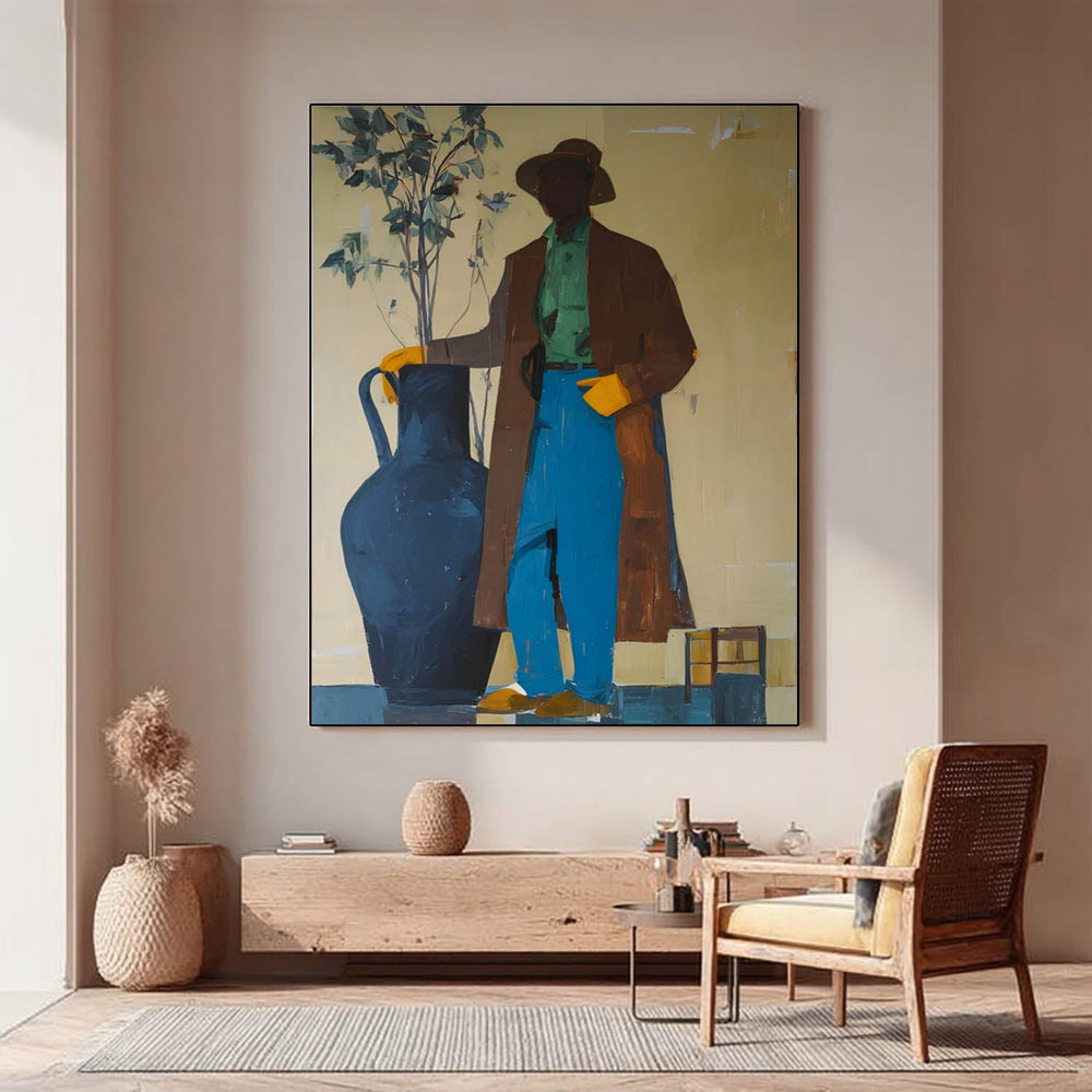 Original Men's Vintage Niche Streetwear painting Textured Abstract Boy Wall Art Retro Styling For Living Room
