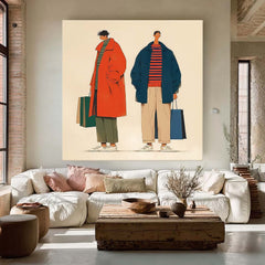 Whimsical Fashion Illustration Canvas Quirky Minimalist Decor Abstract Figures Painting Contemporary Art