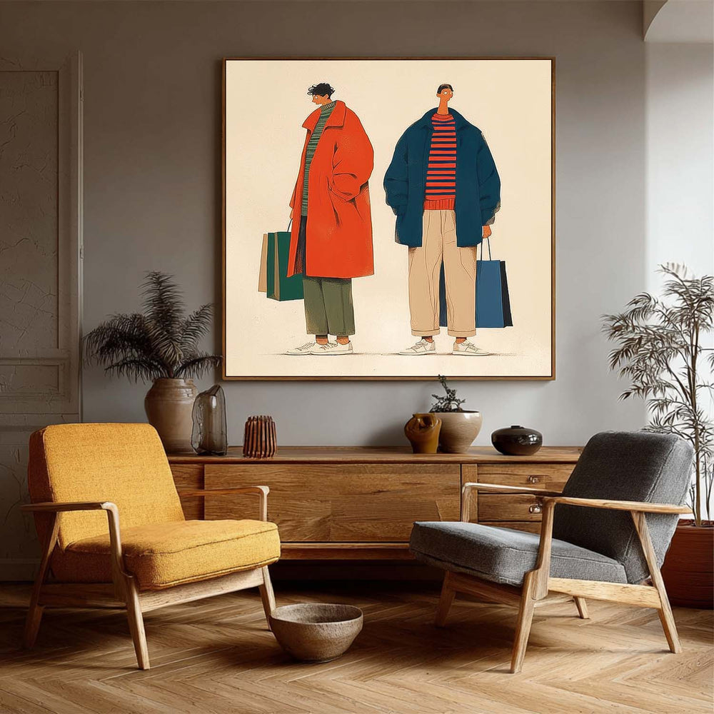 Whimsical Fashion Illustration Canvas Quirky Minimalist Decor Abstract Figures Painting Contemporary Art