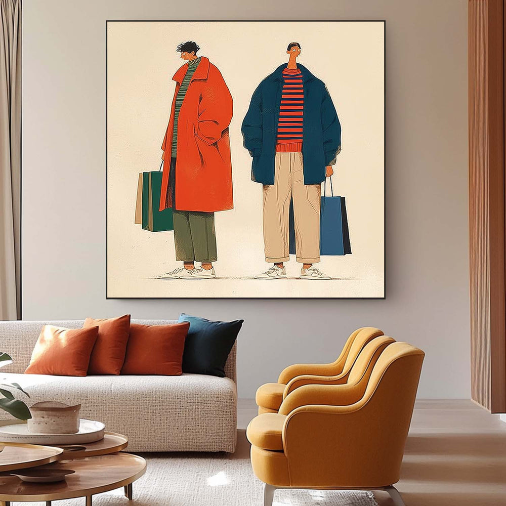 Whimsical Fashion Illustration Canvas Quirky Minimalist Decor Abstract Figures Painting Contemporary Art