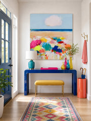 Hand-Painted Abstract Seaside Canvas With Rich Texture For Luxury Home And Office Interiors