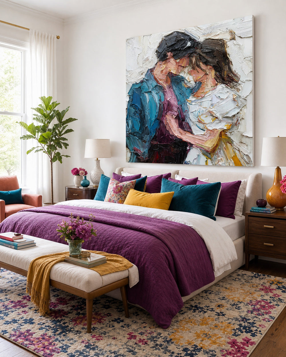 Expressive Figure Painting With Thick Impasto Strokes For Modern Living Room Wall Art